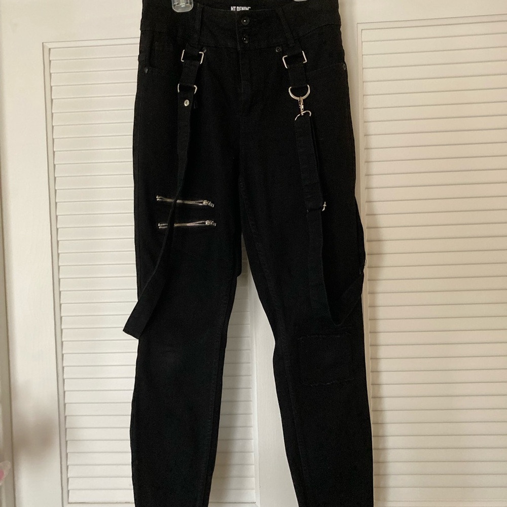 Hot Topic Black JuniorsJeans with Straps and Zippers